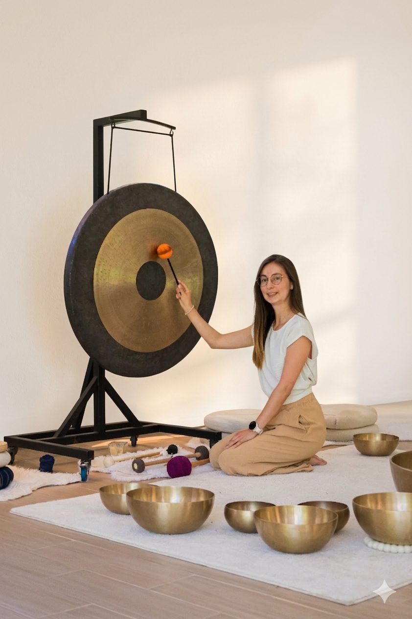 Daniela Avella en una sesión de Sonoterapia con gong